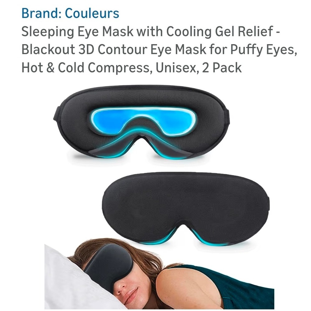 Couleurs 2 Pack Blackout 3D Contour Sleeping Eye Mask with Cooling Gel Relief